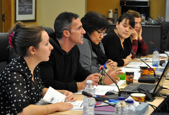 From left, Olivia Ikey Duncan, Elias Moukannas, Mary Aitchison, Julie-Ann Berthe and Solange Loiselle introduce the Esuma school perseverance project to the KRG council in November 2013. (FILE PHOTO)