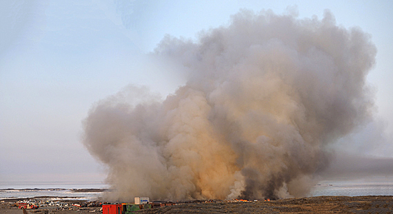 A fire broke out at the landfill in Rankin Inlet June 24, causing explosions and sending black smoke over the Hudson Bay community. (PHOTO BY DOUG MCLARTY/ARCTECH DESIGN)