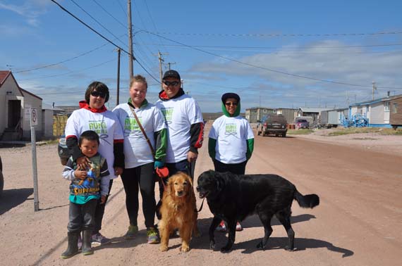 From left, Kirsten Tootoo, Olivia Ullyot and their friends took part in the June 21 Run for Diabetes in Baker Lake. (PHOTO BY SARAH ROGERS)