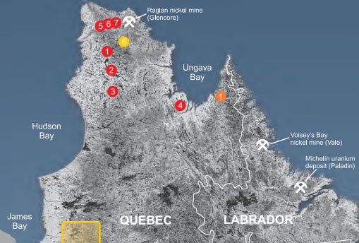 A map of Azimut Exploration Inc.’s Nunavik properties. (IMAGE COURTESY OF AZIMUT)