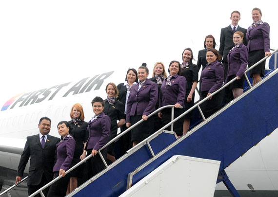 First Air's flight attendants, some of whom are pictured here after a 2013 training program, have filed for conciliation after contract talks broke down June 29. (FILE PHOTO) 