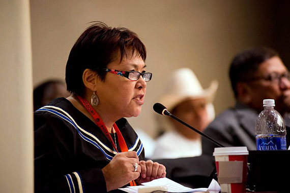 Okalik Eegeesiak, the international chair of the Inuit Circumpolar Council, at the World Conference on Indigenous Peoples held Sept. 23 and Sept. 24 at the United Nations headquarters in New York City. (UN PHOTO)