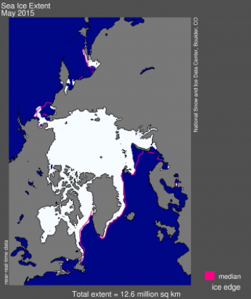 The map at top shows the ages of ice in the Arctic at the beginning of March 2014; the bottom graph shows how the percentage of ice in each age group has changed from 1983 to 2014.(IMAGE COURTESY OF THE NSIDC)