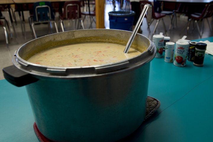 Char chowder waiting to be served to participants at the public library in the Kugluktuk High School Mar. 22. (PHOTO BY JESSE AJAYI)