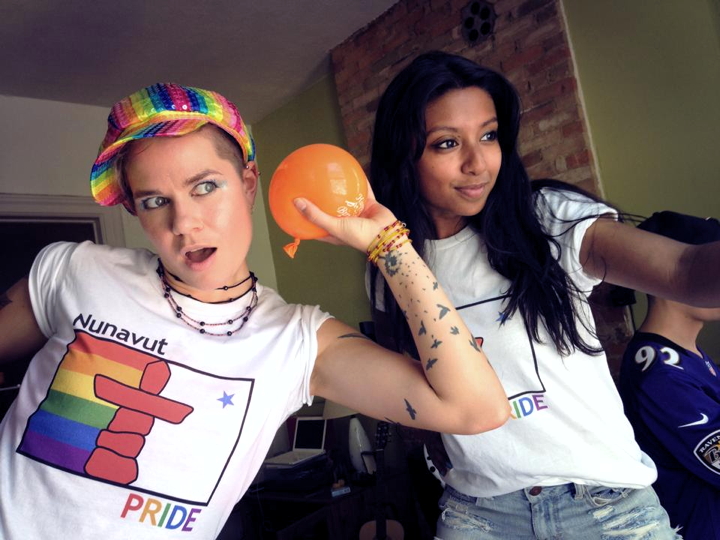 Anubha Momin, right, a blogger and sexual health consultant living in Iqaluit, with her friend Brigitte Bilodeau, at the gay pride parade in Toronto in June. It was Momin who went on Twitter back in February asking if someone had a rainbow flag to fly in support of gay athletes at the Sochi Olympics. (PHOTO BY ORNAB MOMIN)