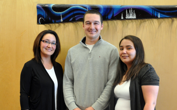 From left, Glencore Raglan employees Siasi Kanarjuak and Samwillie Grey-Scott and Canadian Royalties Nunavik Nickel employee Elaisa Uqittuq all work to recruit and train Inuit employees at Nunavik’s two operating mines. The three came to speak to the Kativik Regional Government council in Kuujjuaq Sept. 9 about the benefits of working in the region’s mining industry. Read more about what they had to say later at Nunatsiaqonline.ca. (PHOTO BY SARAH ROGERS) 