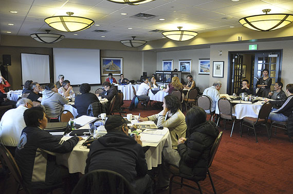 Representatives of Nunavut's District Education Authorities meet in Iqaluit Oct. 15 for the coalition's annual general meeting. Schools across the territory continue to deal with problems associated with social promotion, a number of DEA representatives said. (PHOTO BY THOMAS ROHNER)
