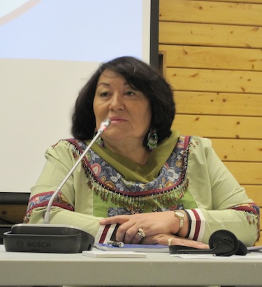 In advance of next week's Nunavut Tunngavik Inc. annual general meeting in Cambridge Bay, NTI president Cathy Towtongie meets with the Kitikmeot Inuit Association annual general meeting in Cambridge Bay. (PHOTO BY JANE GEORGE)
