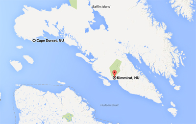 A group of 22 Nunavummiut became stranded on an island in the Hudson Strait Oct. 3 while boating home to Cape Dorset from Kimmirut. (GOOGLE MAPS)