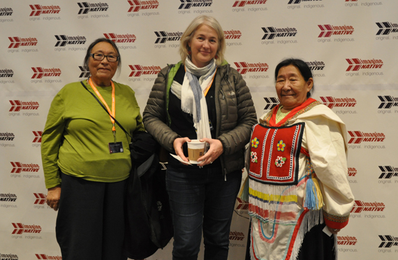 Arnait Video Productions' Susan Avingaq, Marie-Hélène Cousineau and Madeleine Ivalu at Toronto's imagineNATIVE film and media arts festival Oct. 24 ahead of the world premiere of their new documentary, Sol. (PHOTO BY SARAH ROGERS)