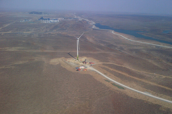 An aerial view of the 120-metre high wind turbine, located a few kilometres from the Raglan nickel mine site in Nunavik. (PHOTO COURTESY OF GLENCORE) 