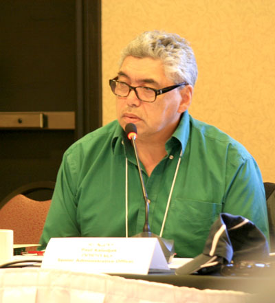 Paul Kaludjak, senior administrative officer for Whale Cove, asked how the federal government can fine Nunavut hamlets for garbage dumps that don't comply to regulations, when hamlets have no money to maintain them. (PHOTO BY PETER VARGA)