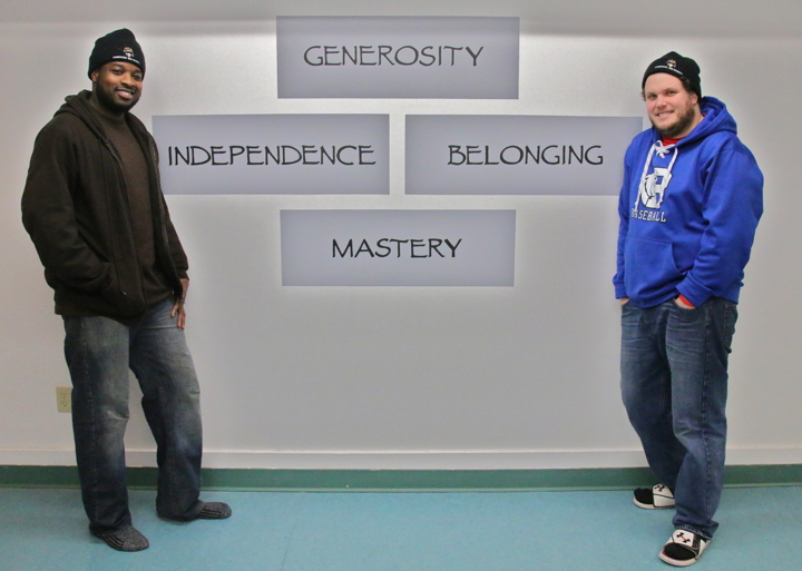 Steev Blackette (left) and Joe Hickes stand beside the 4D North Centre for Youth's 