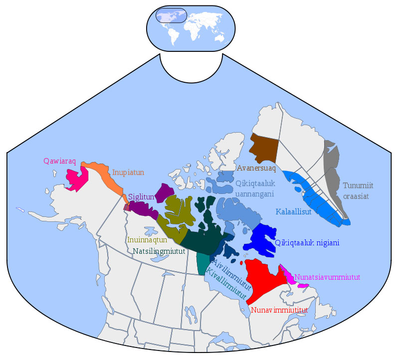 This map shows the distribution of the main Inuit language dialects between Greenland and Alaska. (WIKIMEDIA COMMONS IMAGE)