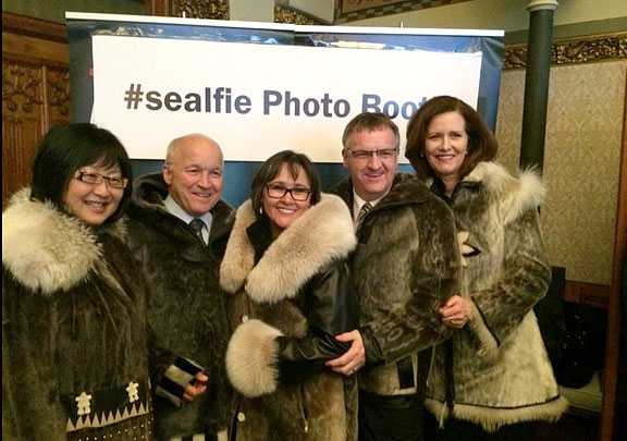 Nunavut MP Leona Aglukkaq poses with fellow MPs and colleagues in Ottawa for Seal Day on the Hill Feb. 3, a day to recognize and raise awareness of Canada's seal industry.