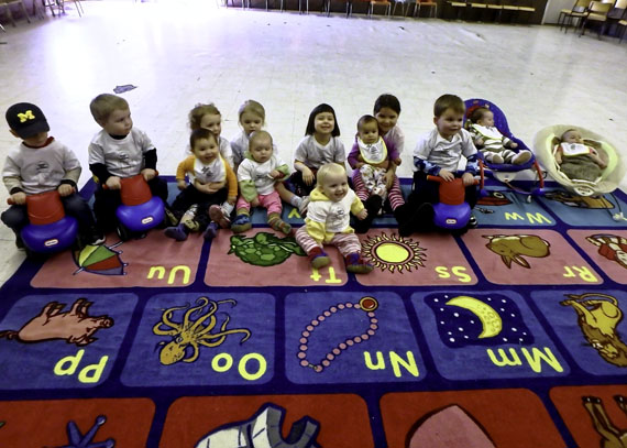 Stop having so much fun! Rankin Inlet parents and tots have been meeting on Tuesdays and Thursdays all winter so children to the age of five can hang out together in the Rankin Inlet community hall and parents can get a welcome break from the home routine. On March 26, children all received new T-shirts to celebrate the hamlet-sponsored program. (PHOTO BY DOUG MCLARTY/ARCTECH DESIGN AND SERVICES)