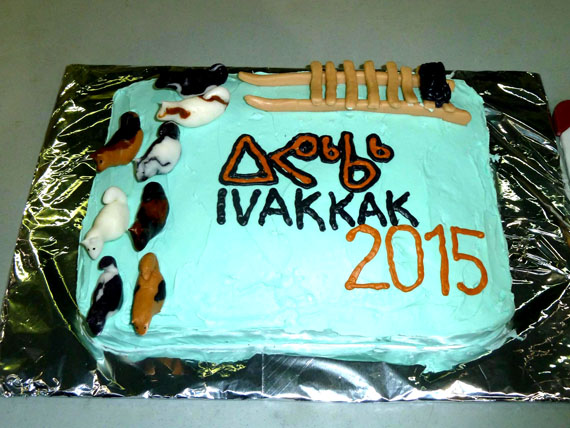 A tasty treat for mushers participating in Nunavik's annual Ivakkak, who were cut into this Ivakkak-themed cake at a weekend feast in Kuujjuaraapik to celebrate the 12 teams' departure. Makivik Corp. launched the first Ivakkak race in 2001, to promote dog sledding, a practice that was nearly lost following the killing of Inuit dogs in the 1950s and 1960s. You can follow this year's race at ivakkak2015.com and on Nunatsiaqonline.ca. (PHOTO COURTESY OF IVAKKAK MARSHALL JOHNNY OOVAUT)