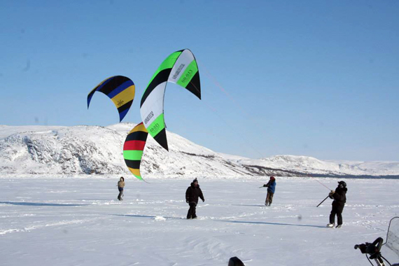 Kite-skiiers catch some wind on the George River in Kangiqsualujjuaq last week, where the Arctic Wind Riders paraski program was hosting an initiation camp and instructor training. The program continues to expand across Nunavik, with plans to launch new clubs in both Salluit and Kuujjuaraapik this spring. Arctic Wind Riders will host a regional championship in Kangiqsujuaq April 29 to May 3. (PHOTO BY GUY LAFLAMME)