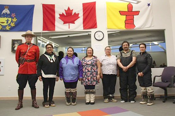 Commissioner of Nunavut Edna Elias, second from left, awarded bravery medals to four Nunavummiut in Cambridge Bay March 20. Doris Angohiatok, Trisha Ogina and Julia Ogina, pictured, were recognized for their efforts to save the life of a man who had stopped breathing at a camp outside of Cambridge Bay, by administering CPR. Another Cambridge Bay resident, Jimmy Jr. Okhina, also pictured, was recognized for his immediate and courageous actions to rescue a seven-year old girl from drowning in July 2011. Awards for Bravery are given to Nunavummiut who sacrifice their safety for others. (PHOTO COURTESY OF THE OFFICE OF THE COMMISSIONER OF NUNAVUT)