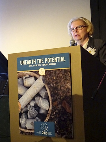 Not such a cheerful forecast for Nunavut's mining industry as Scotiabank vice president and commodity market specialist, Patricia Mohr speaks April 14 to delegates attending the Nunavut Mining Symposium in Iqaluit. Her topic: