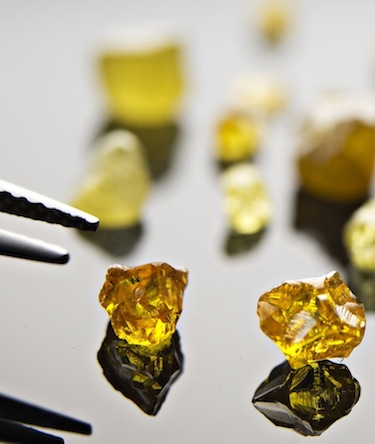 These yellow diamonds come from the Qilalugaq Project site, north of Repulse Bay. (PHOTO COURTESY OF NORTH ARROW MINERALS)