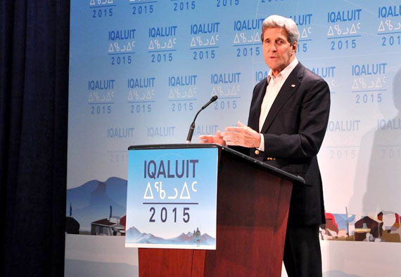 U.S. Secretary of State John Kerry at an April 24 news conference at the cadet hall after the end of the Arctic Council ministerial meeting in Iqaluit. (PHOTO BY THOMAS ROHNER)