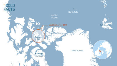 A rescue mission recovered the body of one Dutch researcher this week, who is believed to have drowned in this area northwest of Resolute Bay. (IMAGE COURTESY OF COLD FACTS)