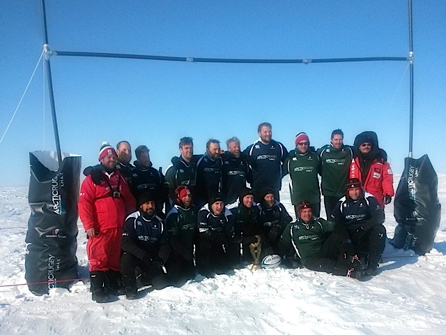 They said they'd make it to the pole for a game of rugby and they actually did it. On April 28, a group of British rugby players with local guides arrived at the first ever recorded Magnetic North Pole, on Ellef Rignes Island in the High Arctic, in order to break the Guinness World Record for the most northerly rugby match ever, and also to raise money for Wooden Spoon, a charity that helps disabled and disadvantaged youth in the United Kingdom. The group made the 160-km trek from Resolute Bay in four days. According to their Arctic Rugby Challenge blog, the group faced bitter winds with daytime temperatures ranging from -15 C to -20 C but dropping to -40 C or so at night. For the record, Team Tim — captained by former international full back Tim Stimpson — won the match over Team Ollie, lead by ex-England 7s player Ollie Phillips, with a final score of 17 to 14. They now await official confirmation that they have broken the world record. (PHOTO COURTESY WOODEN SPOON)