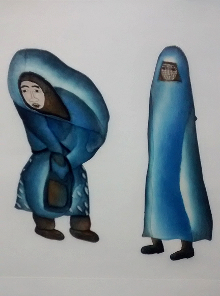 How We Dress by Shuvinai Ashoona: a new study on arts and crafts in Nunavut says new collectors of Inuit art are younger and looking for more contemporary pieces such as this print, which shows two woman, one in an amauti and one in a burka. (FILE PHOTO)