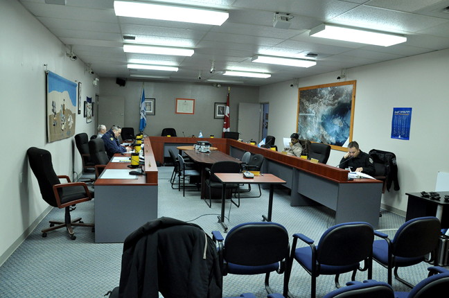 Members of Iqaluit's Public Safety Committee wait in vain at Iqaluit's city hall June 4 for members of the public to arrive for the public hearing on a potential fireworks bylaw. Although nobody from the public attended the hearing, more than 65 Iqalungmiut took a survey on the issue, giving overwhelming support to permitted use of fireworks in Iqaluit. (PHOTO BY THOMAS ROHNER)
