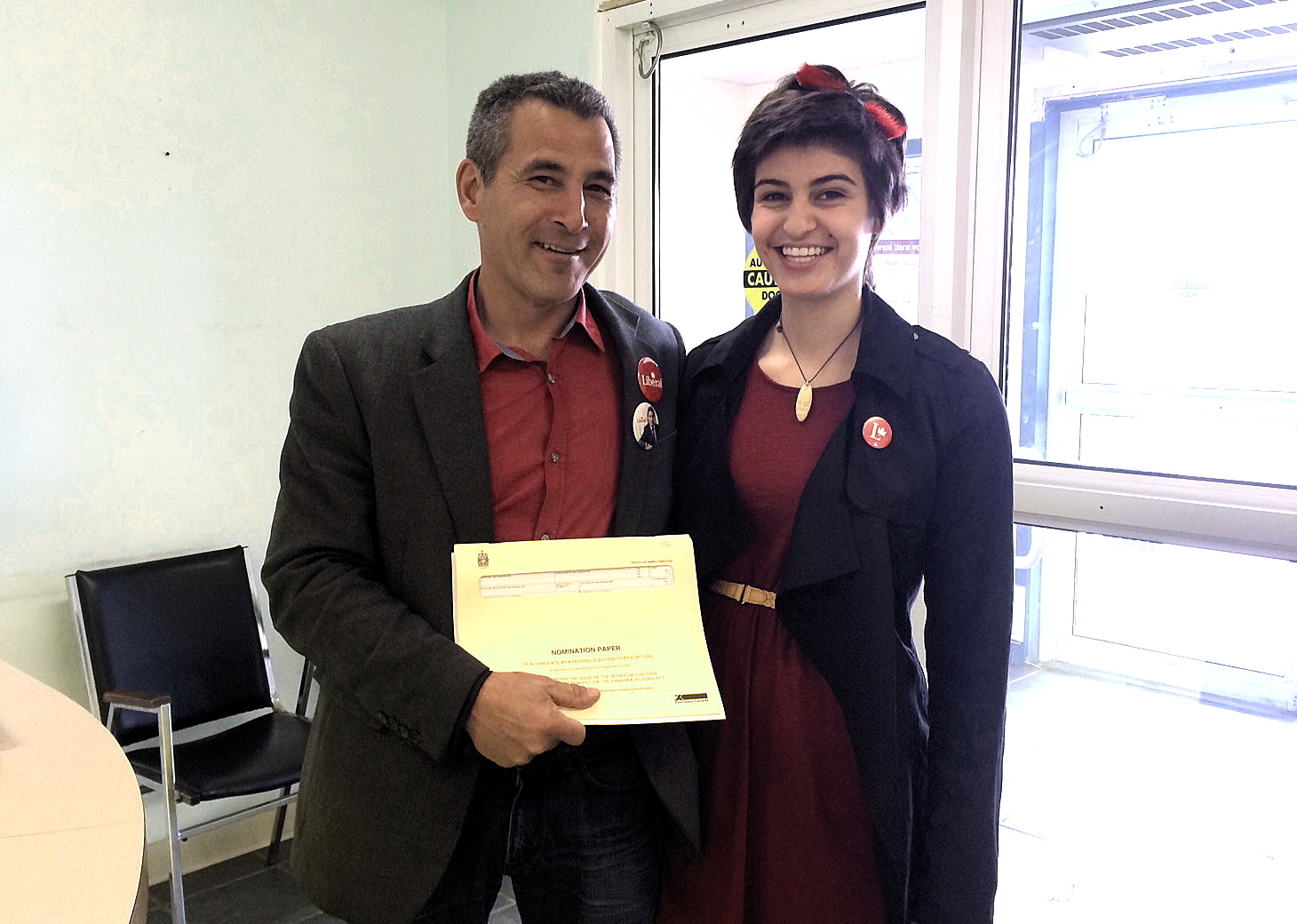 Nunavut Liberal hopeful Hunter Tootoo picks up his federal nomination papers Aug. 18, his 52nd birthday, with his daughter Taya joining him for the photo op. All candidates who wish to run in the Oct. 19 federal election must file nomination papers by Mon., Sept. 28, 2015. In order to be eligible, you must be a Canadian citizen, at least 18 years old and you must file official nomination papers with the returning officer for the riding where you intend to run. Normally, a candidate must get 100 signatures from qualified electors but in remote districts like Nunavut, you need only 50. You must also submit a $1,000 deposit which is reimbursed if proper forms are filed after the election. Full details of how to run for federal officer can be found at the Elections Canada website at www.elections.ca. As of Aug. 19, Elections Canada reported there are no confirmed candidates in the district of Nunavut. (PHOTO COURTESY HUNTER TOOTOO)