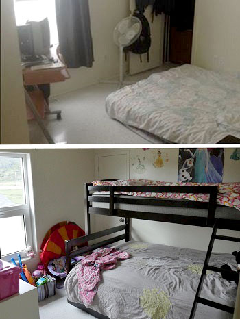 Here’s a before-and-after look at Etok’s children’s bedroom, with its new set of bunkbeds. (PHOTO COURTESY OF PIVALIANIQ)