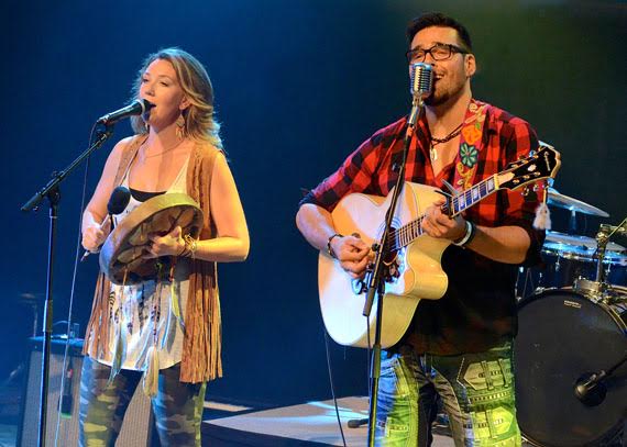 Twin Flames  take the stage at Aqpik Jam in Kuujjuaq Aug. 13. The Ottawa-based duo is made up of Quaqtaq-raised singer/songwriter Jaaji Okpik, right, and his partner, Métis singer/songwriter Chelsey June. The music fest wraps up tonight, Aug. 14, with a finale show featuring Saali and the Ravenhearts, Sinuupa, the Salluit Band and Northern Haze. (PHOTO BY ISABELLE DUBOIS) 

