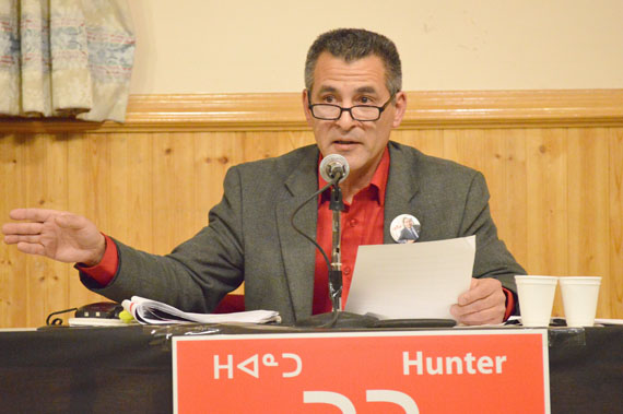 The Liberal candidate for Nunavut, Hunter Tootoo, took several shots at Aglukkaq throughout the Oct. 13 candidates forum, broadcast live on CBC radio. (PHOTO BY STEVE DUCHARME)