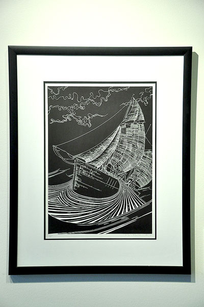 Maurice Forsyth-Grant's prints, on display at the Nunavut legislature until Oct. 9, illustrate the sometimes harrowing experiences of whalers and traders in the early years of the 20th century. (PHOTO BY THOMAS ROHNER)