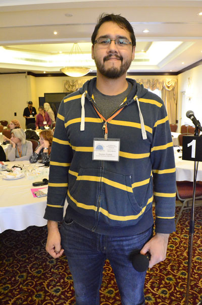 Stephen Agluvak Puskas of Montreal helps produce the Nipivut radio service for Inuit in Montreal. (PHOTO BY JIM BELL)