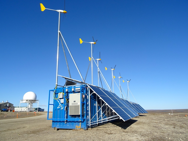 These sea cans at the Cam Main North Warning site in Cambridge Bay don't look like their neighbours; they're getting re-purposed as mobile research facilities. Equipped with wind turbines and solar panels, the sea cans are insulated, wired and include toilets and wate purification systems. The two-year, $3.5 million project, funded by the Arctic Research Foundation and the federal government, through the Canadian High Arctic Research Station or CHARS, aims to transform the sea cans into research labs, with one possibly earmarked for an archaeology lab near the wreck of the HMS Erebus near King William Island. Six sea cans arrived in western Nunavut this past summer — five in Cambridge Bay and one in Gjoa Haven. (PHOTO BY JANE GEORGE)