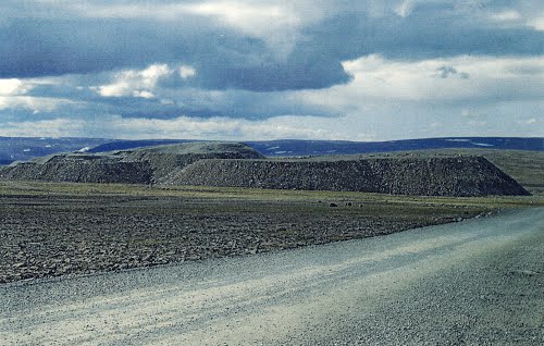Tailing ponds at the site of the former Asbestos Hill mine, southwest of Salluit, pictured in 2014. (PHOTO BY PETER JOHNSTON)