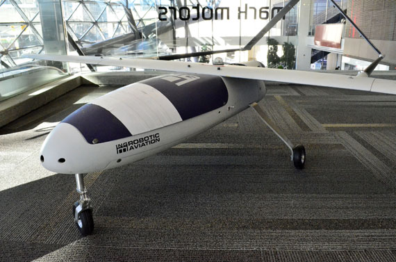 A full-size replica of one of ING Robotic's unmanned aerial vehicles, on display at the Northern Lights 2016 trade show this week in Ottawa. (PHOTO BY JIM BELL)
