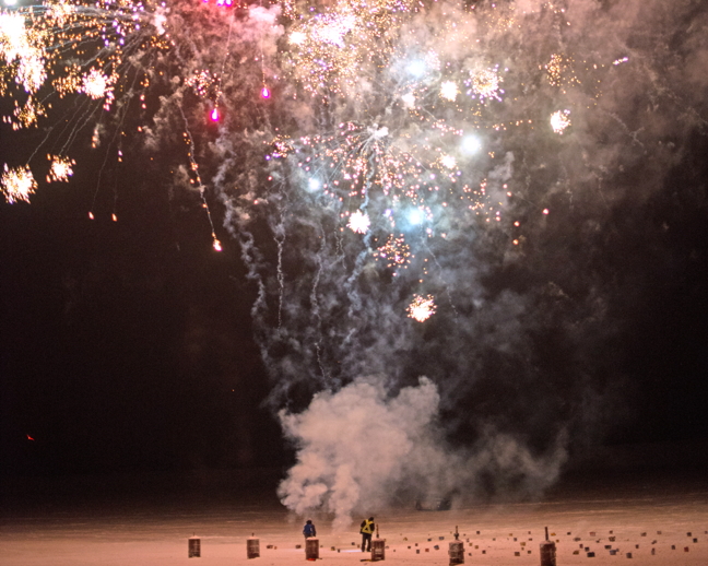 Residents of Cambridge Bay, Nunavut, ring in the new year in style. Jessie and Bill Lyall helped make the celebration special with fireworks that began at the stroke of midnight and lasted about a half hour. Happy New Year, Nunatsiaq News readers. (PHOTO BY DENISE LEBLEU)