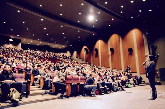 Alethea Arnaquq-Baril showed her film Tunniit: Retracing the Lines of Inuit Tattoos inside a 700-seat venue at Montreal's Concordia University on Feb. 8. (PHOTO BY DAVID MURPHY)