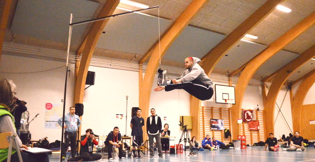 Arviat’s Drew Bell narrowly missed two gold ulus for Team Nunavut in Arctic Sports but grabbed an impressive two silvers March 8 at the Arctic Winter Games in Nuuk. (PHOTO BY STEVE DUCHARME)