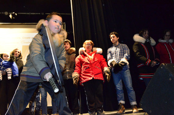 Timothy Erkloo, aged nine, performs March 19 at the Tungasuvvingat Inuit annual spring equinox celebration at the Bronson Centre in Ottawa. This year’s celebration featured stories and inspirational messages highlighting Inuit success stories in Canada, especially young people who are making their mark through positive activities. (PHOTO BY JIM BELL) 
