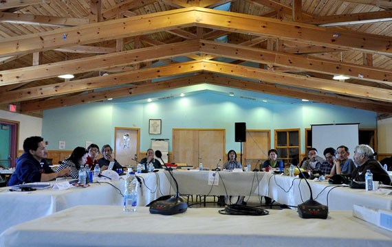 A three-day meeting of Baffin region mayors, held at Iqaluit's Anglican Parish Hall, got underway March 21 and is set to wrap up March 23. Qikiqtani mayors heard presentations from groups like the Municipal Training Organization, companies like First Air and Northwestel, and six Government of Nunavut cabinet members, including Premier Peter Taptuna. The last agenda item for the forum is the passage of resolutions. (PHOTO BY THOMAS ROHNER)