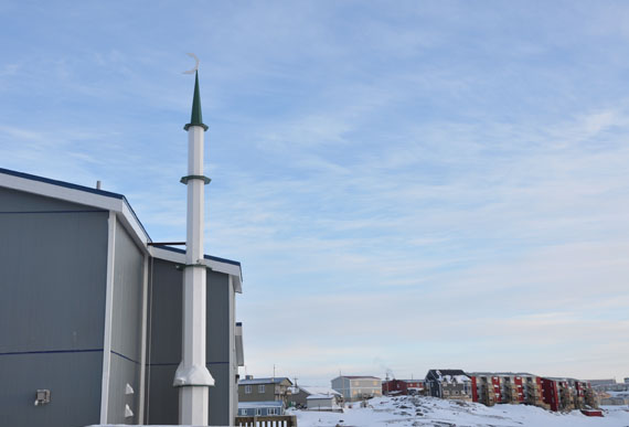 The minaret outside the mosque symbolizes the speaker used to call Muslims to prayer outside of mosques elsewhere in the world. Iqaluit’s new mosque is located in the community’s Road to Nowhere neighbourhood. (PHOTO BY SARAH ROGERS)