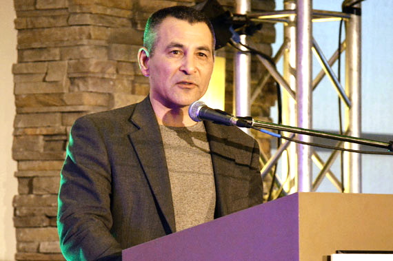 Hunter Tootoo, Nunavut MP and minister of fisheries and oceans, gives a speech April 4 at Iqaluit's Frobisher Inn before an audience of delegates attending the 19th Nunavut Mining Symposium. 