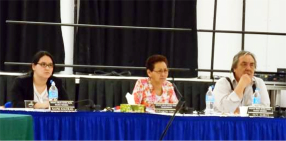 The Nunavut Impact Review Board hosted a consultation in Baker Lake in March on the proposed expansion of Meadowbank's Vault Pit. From left, board members Marjorie Kaviq Kaluraq, Elizabeth Copland, Guy Alikut. (PHOTO COURTESY OF NIRB)