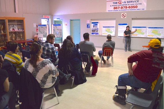 Mélodie Simard, the City of Iqaluit's director of planning, at a meeting May 11, explains the three