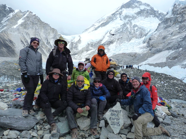 Elena Kataluk, far left in Montreal Habs tuque and gray jacket, at Everest Base Camp. (PHOTO COURTESY ELENA KATALUK)