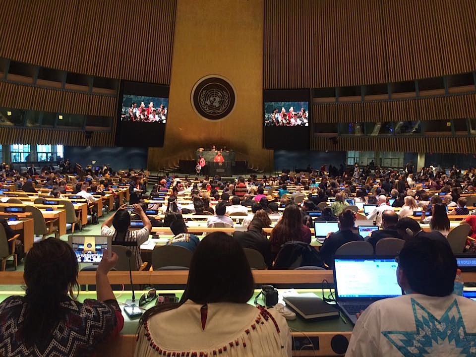 Members of the Arctic caucus listen to debates and statements made during the UN Permanent Forum on Indigenous Issues, which take place in the UN's general assembly hall. (PHOTO COURTESY OF SARAH JANCKE)
